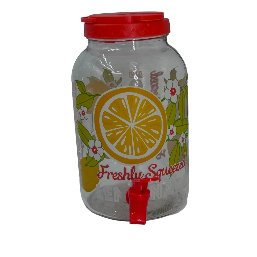 Vintage Sun Tea One Gallon Lemonade Jar Jug Flip Top Lid Spigot Lemons & Floral